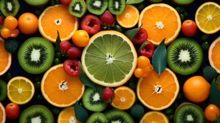 Foto op Plexiglas Tropical fruits and vegetables arranged in a symmetrical kaleidoscope pattern © Magdalena Wojaczek