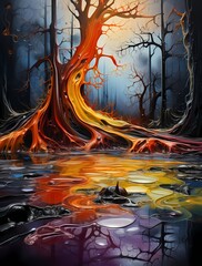 Fluid tendrils of vivid color intertwine and splash against a 3D canvas, creating a stunning abstract landscape that captures the essence of dynamic liquid motion