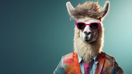 Fotobehang Cool looking llama or alpaca wearing funky glasses © Abdulmueed