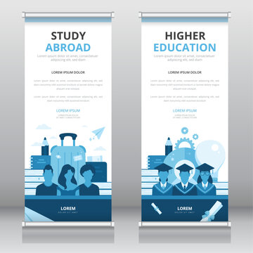Roll up or retractable banner, standee, X-banner templates for announcements or promotional needs in study abroad and higher education programs