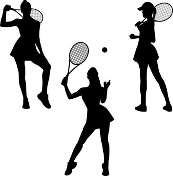 Women tennis sports players posing in silhouette