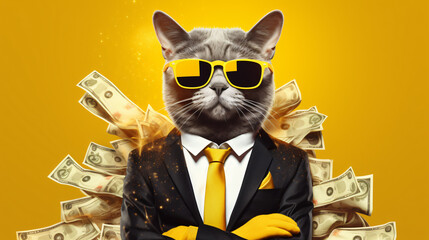 Cool rich successful hipster cat with sunglasses