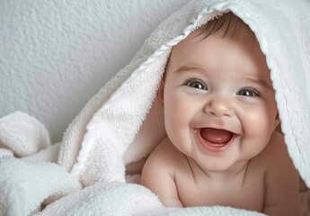 Blonde baby with towel