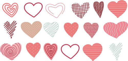 Pink vector isolated hand drawn heart doddles