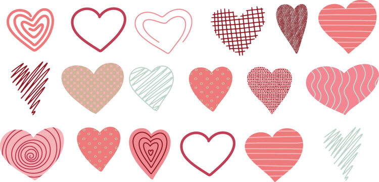 Pink vector isolated hand drawn heart doddles