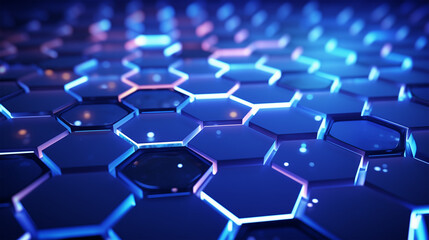 Obraz premium Futuristic Geometric Hexagonal Pattern. Honeycomb Structure with a Blue Glow, Perfect for Technological Concepts.