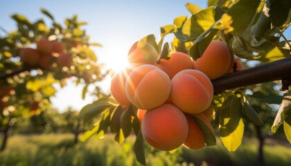 Lush and vibrant apricot tree laden with delicious ripe fruits in a sun kissed orchard