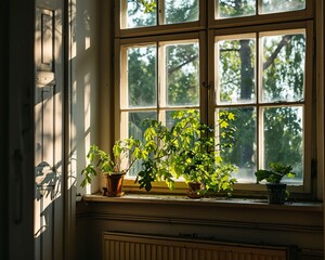 a window with plants in pots