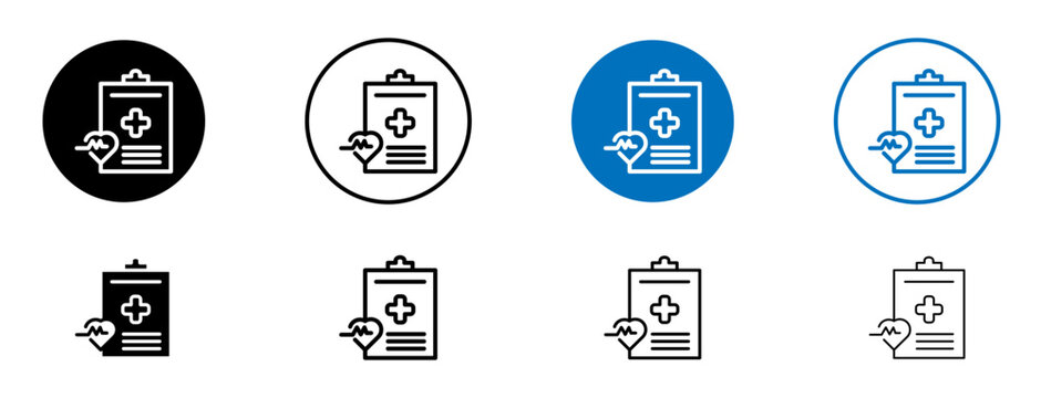 Healthcare Document line icon set. Clinic cardiac diagnostic report symbol in black and blue color.