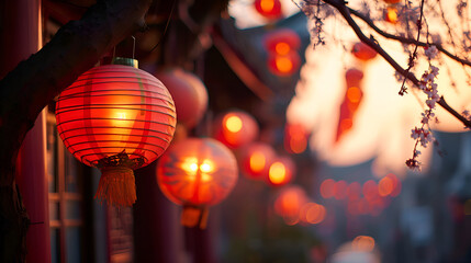 Obraz premium Colorful Lanterns Illuminate the Night in Chinese New Year Celebration