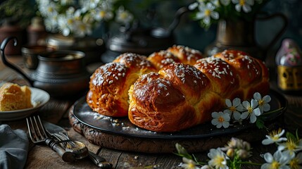 Obraz na płótnie Canvas Easter Composition Orthodox Sweet Breads Kulich, Background HD, Illustrations