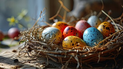 Fototapeta na wymiar Easter Eggs Basket Isolated On White, Background HD, Illustrations