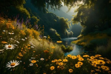 Transport yourself to a tranquil oasis with a nature background featuring an array of wildflowers. Impeccable