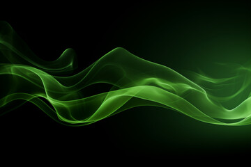 abstract green smoke flowing side, isolated on black background