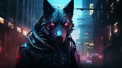 Fototapeta na wymiar Cyberpunk wolf