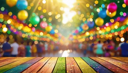 base mesa de madeira com fundo colorido festa, carnaval, alegria, pessoas, dança - obrazy, fototapety, plakaty