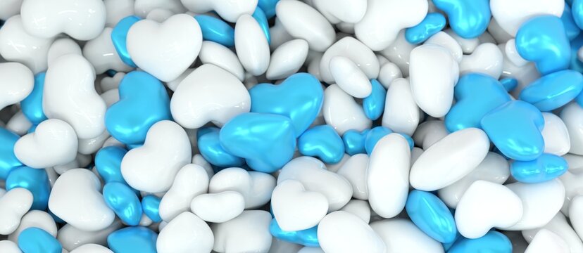 fond rempli de coeurs 3D blancs et bleus empilés les uns sur les autres