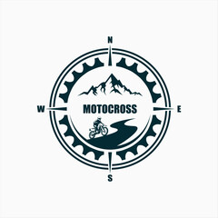 Motocross Freestyle Logo Badge with forest and mountain symbol vector