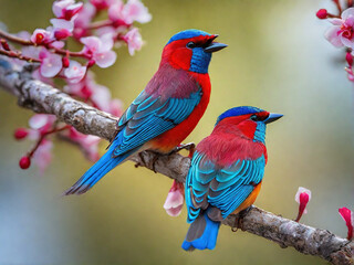 Obraz premium Love birds perched on a branch