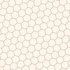 Fototapeta na wymiar Vector seamless abstract geometric pattern. Subtle minimalist texture with hexagon grid, diagonal linear lattice, honeycomb mesh. Simple minimal black and white background. Repeated monochrome design