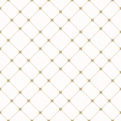 Foto op Canvas Golden grid vector seamless pattern. Abstract luxury geometric minimal texture with thin diagonal cross lines, nodes, squares, mesh, lattice, grill. Subtle simple white and gold checkered background © Olgastocker
