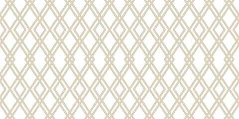 Abstract geometric seamless pattern. Gold and white luxury vector background. Simple ornament with rhombuses, diamond shapes, mesh, grid. Elegant minimalist graphic texture. Repeated modern geo design