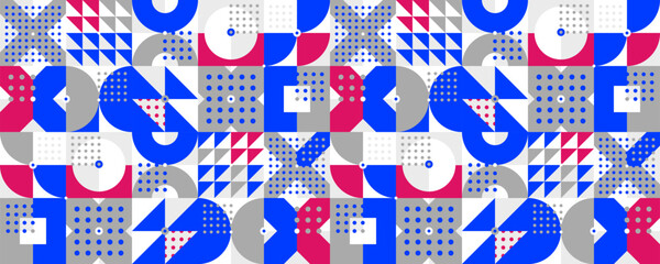 Obraz premium Seamless vector abstract background in red and blue color, geometric seamless pattern, tiling endless wallpaper with geometrical shapes structure.