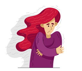 Young woman feeling stressed and uncomfortable, vector illustration of a person having mental disorder panic and anxiety, psychological problems.
