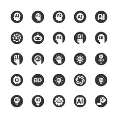 Artificial intelligence black icon set