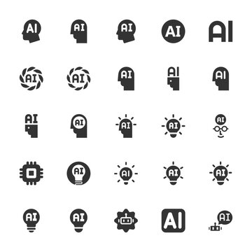 Artificial intelligence black icon set