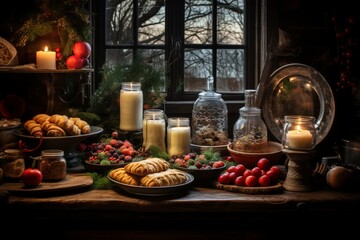 Fototapeta premium Christmas Morning Breakfast - Generative AI