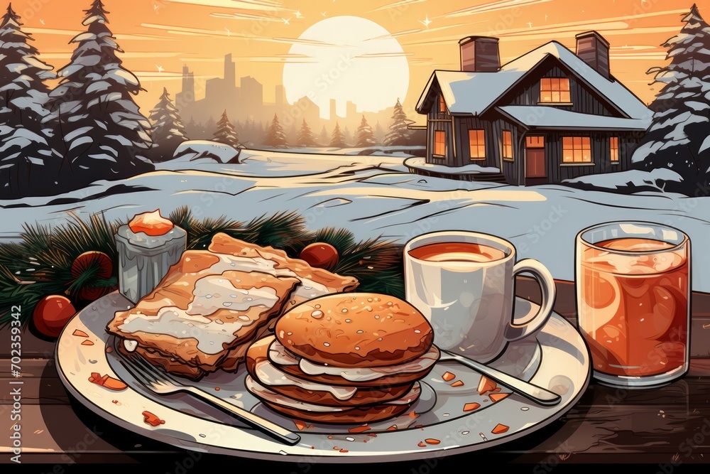 Sticker Christmas Morning Breakfast - Generative AI