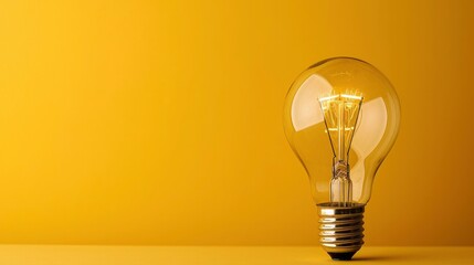 Light bulb on yellow background with copy space