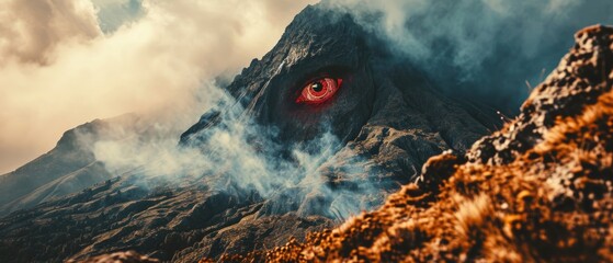 Mountain with red eyes and smoking weed - obrazy, fototapety, plakaty