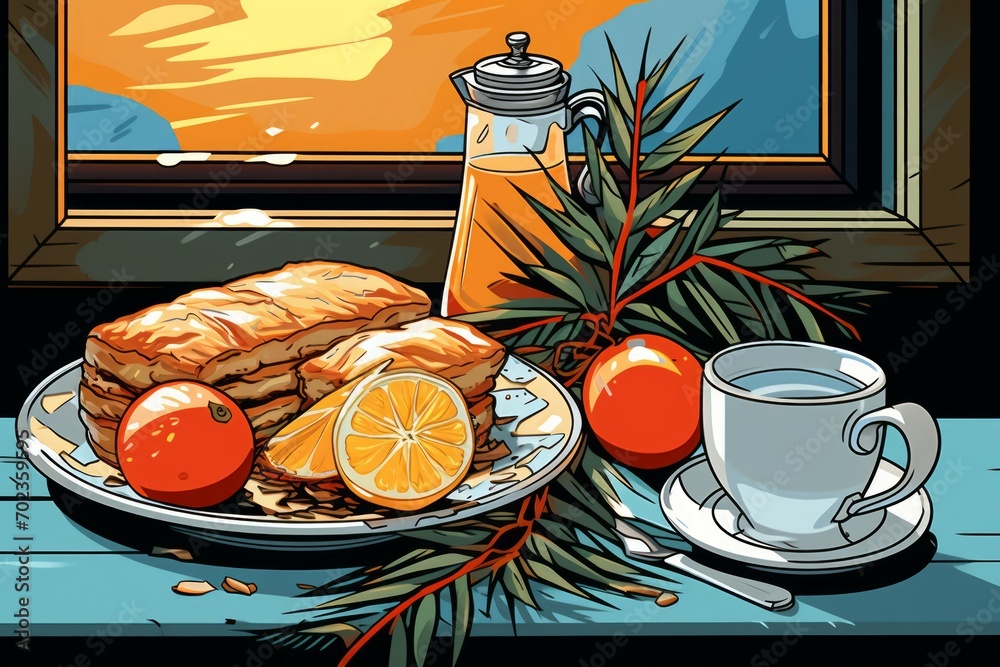 Sticker Christmas Morning Breakfast - Generative AI