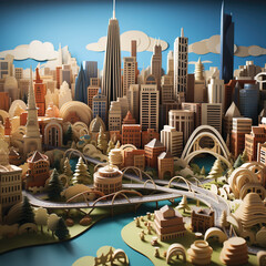 Cityscape made from 3D paper stacking art, Created ai generated