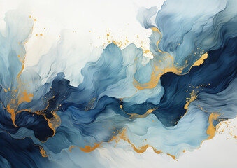 Ethereal Flow: Dance of Color, Orange Dark Blue Alcohol Ink Background