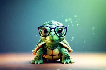 Cute ittle green turtle with glasses