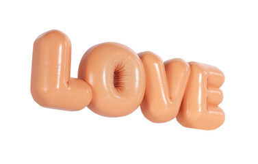 Love 3d beige text realistic rubber balloon transparent for valentine day, women day holiday, dating invitation, wedding or marriage greeting card design romantic flying