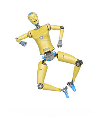 female cyborg is jumping and happy