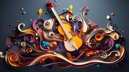 Creative music background with Musical abstract illustration, paper art