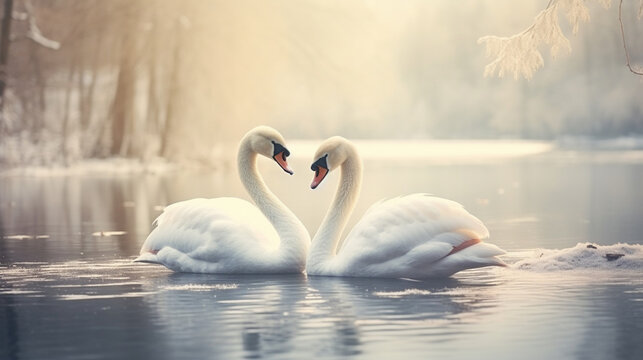 two beautiful swans on the water