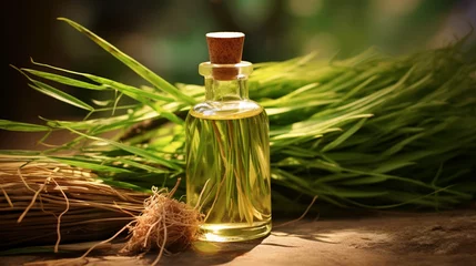 Fotobehang bottle, jar with vetiver essential oil extract © Артур Комис