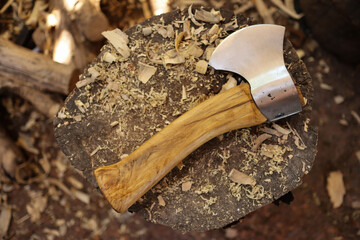 carving axe with Kaffir lime handle