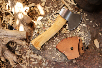 carving axe with Kaffir lime handle