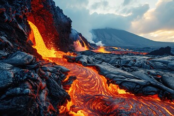 lava flow volcano eruption mountains professional photography