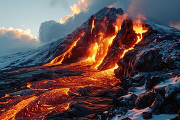 lava flow volcano eruption mountains professional photography - obrazy, fototapety, plakaty