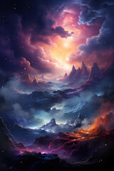 Celestial Symphony, view of clouds in the sky at night, colorful clouds