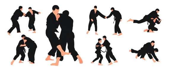 Line sketch judoist, judoka, athlete duel, fight, judo, sport figure, isolated vector © Mar