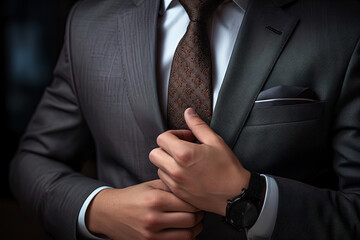 Geschäftsmann im Anzug mit Hemd und Krawatte, Detailansicht - obrazy, fototapety, plakaty